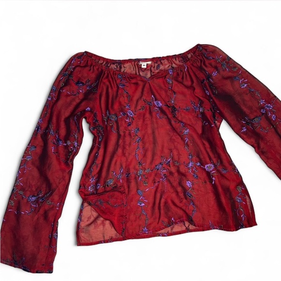 Moda Int'l Red and Purple Floral embroidered Top - Picture 1 of 6